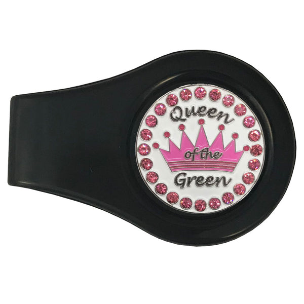 bling pink queen of the green golf ball marker with a magnetic black clip