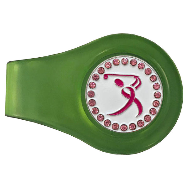bling pink ribbon golf ball marker on a magnetic green clip