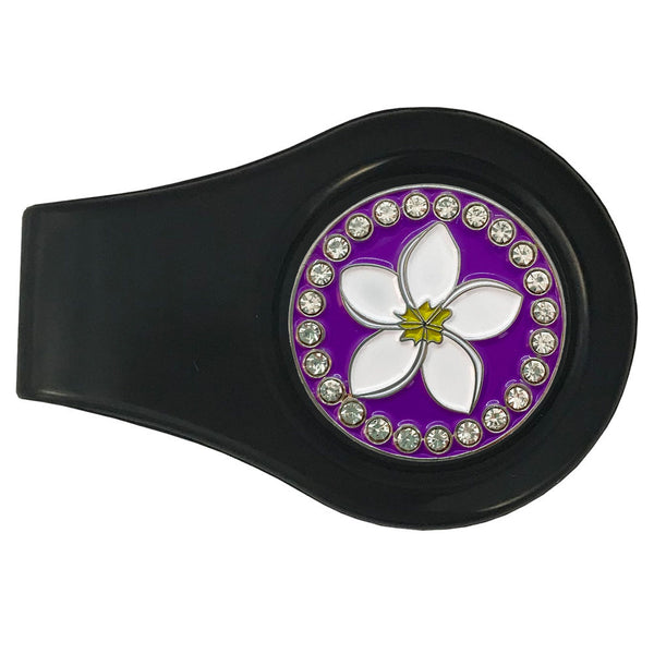 bling plumeria golf ball marker with a magnetic black clip