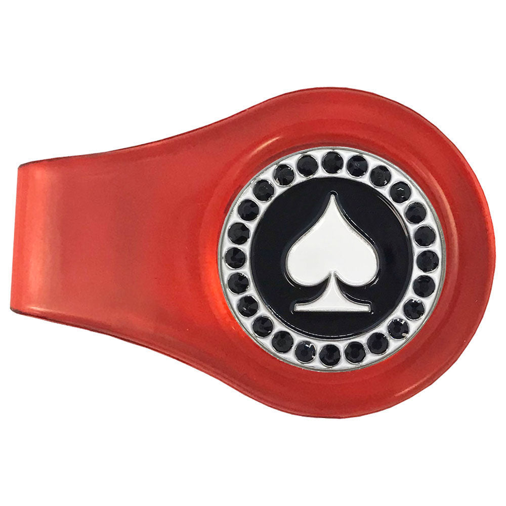Black crystals accent this Poker Spade marker on a red clip. Stylish design that is suitable for women golfers. Go all in!