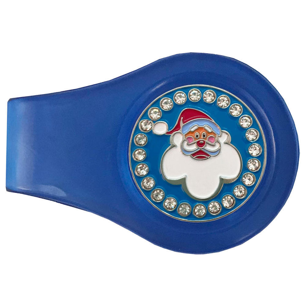 blue marker with Jolly Santa and bling accents on a blue clip. Ideal design for women golfers. Is your game naughty or nice?