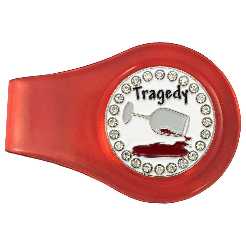 Spilled Red wine with crystal accents is our tragedy marker on a red clip. Playful and design is ideal for women golfers