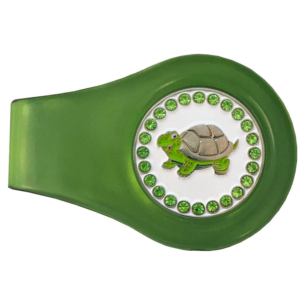 Happy Turtle with green crystals accents marker on a green clip. This sparkly marker is ideal for women golfers. Cowabunga!