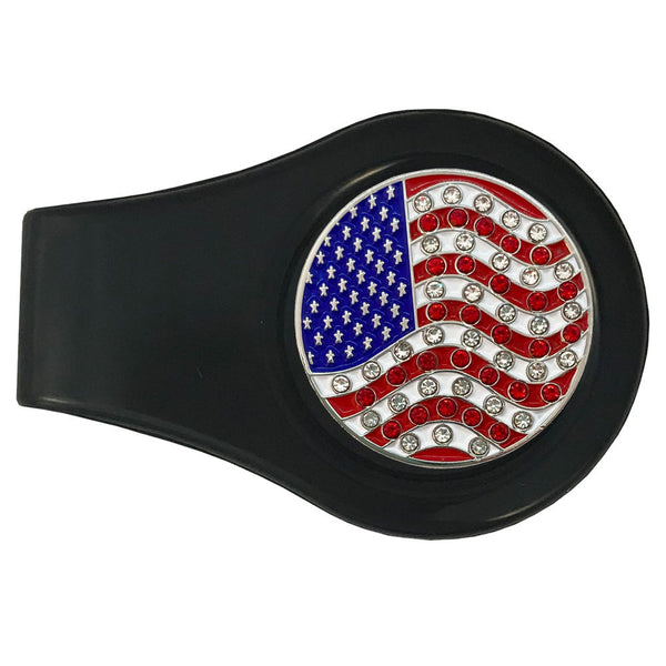 bling usa flag golf ball marker with a magntic black clip