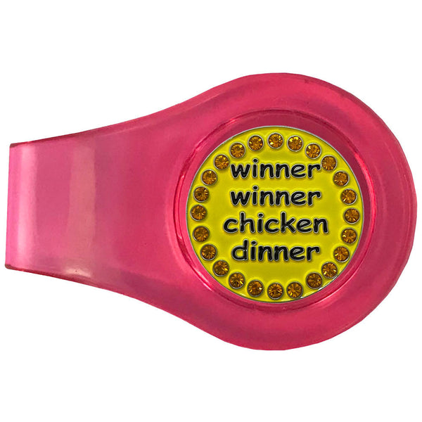 bling winner winner chicken dinner golf ball marker with a magnetic pink clip