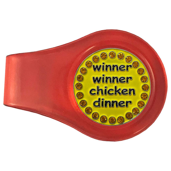 bling winner winner chicken dinner golf ball marker with a magnetic red clip