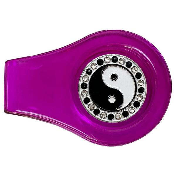 bling yin yang golf ball marker on a magnetic purple clip