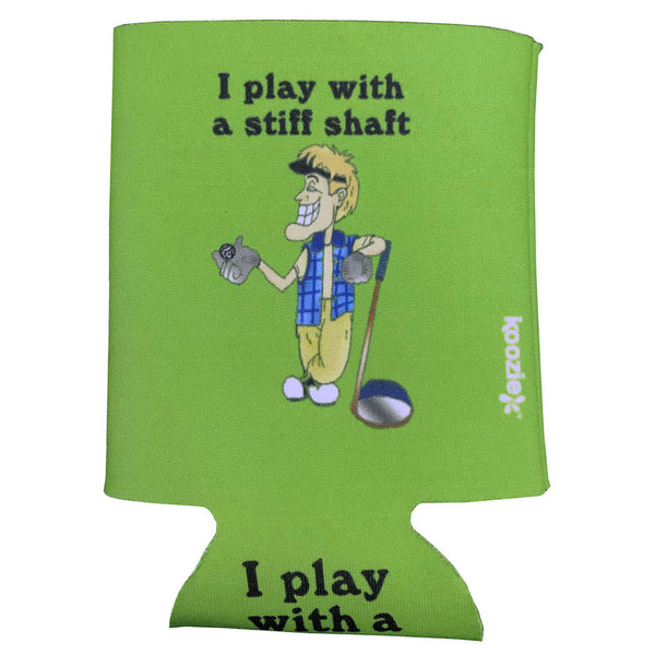 i play with a stiff shaft lime green foam can cooler koozie