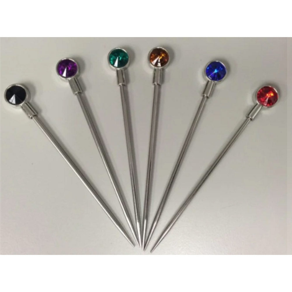 Stainless Steel Set Of 6 Gem Stone Cocktail Picks