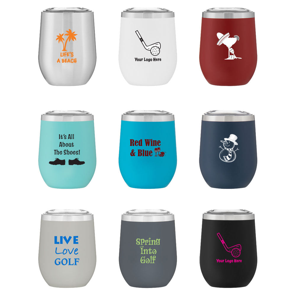 Customizable 12 oz Stainless Steel Tumbler Cup, Great Nine & Wine Tee Gift