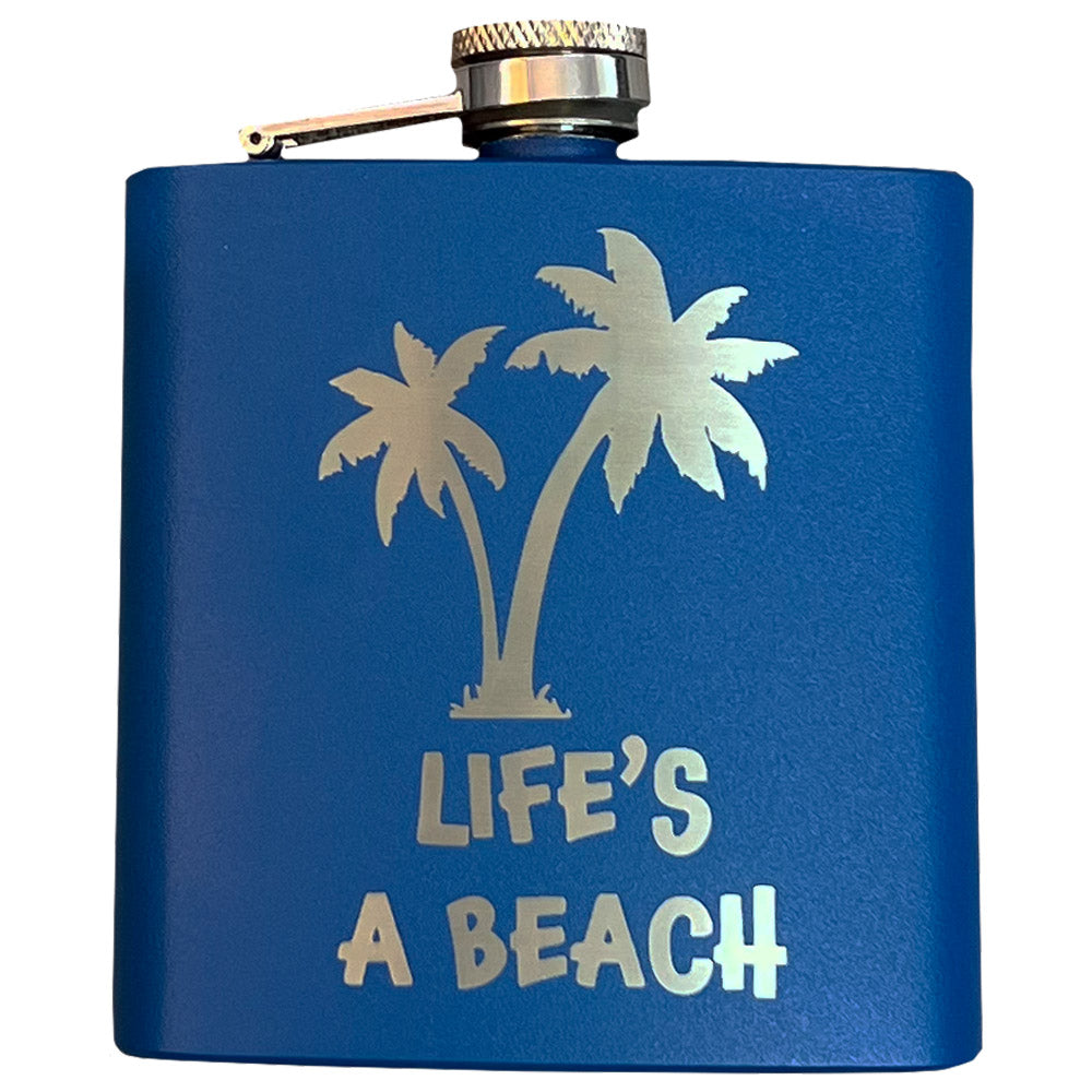 Life’s a Beach 6oz stainless steel golf flask — beach themed golf accessory
