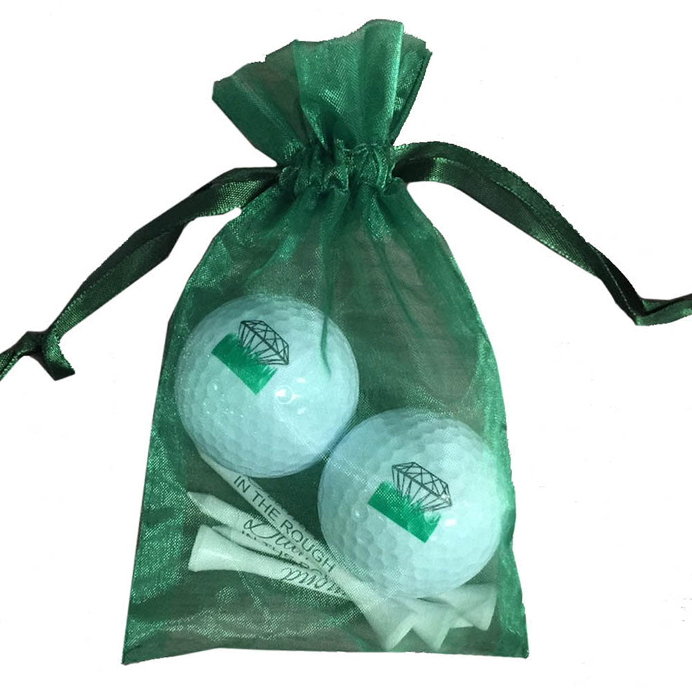 Diamond in the Rough golf ball and tees set has an elegant design. Includes 2 golf balls and 4 tees, ideal for women golfers.