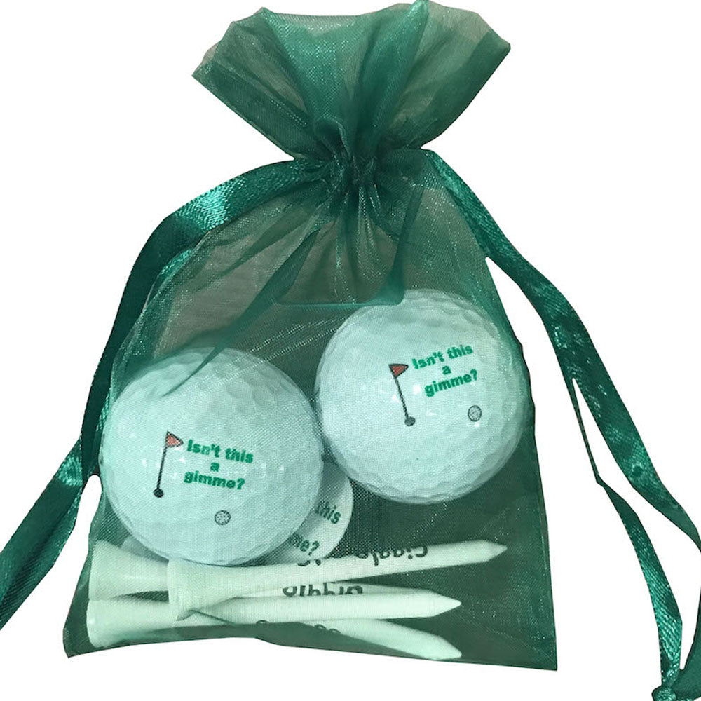 Isn’t this a Gimmie golf ball and tees set. Great for tournaments. Playful gift for women golfers. Cute Packaging. Shop now!