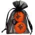 orange golf balls with skull and crossbones design with four wooden golf tees