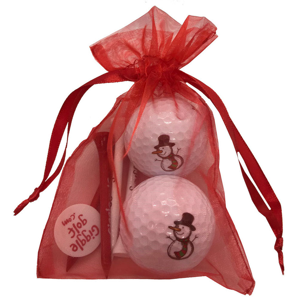 Festive Snowman golf ball and tee set. Cute Packaging. Ideal for women golfers and holiday tournaments. Shop now!