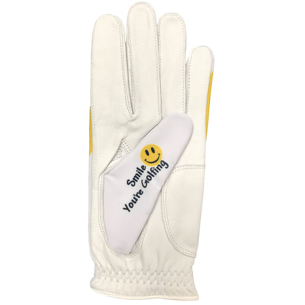 happy face women's golf glove smile you're golfing design on thumb