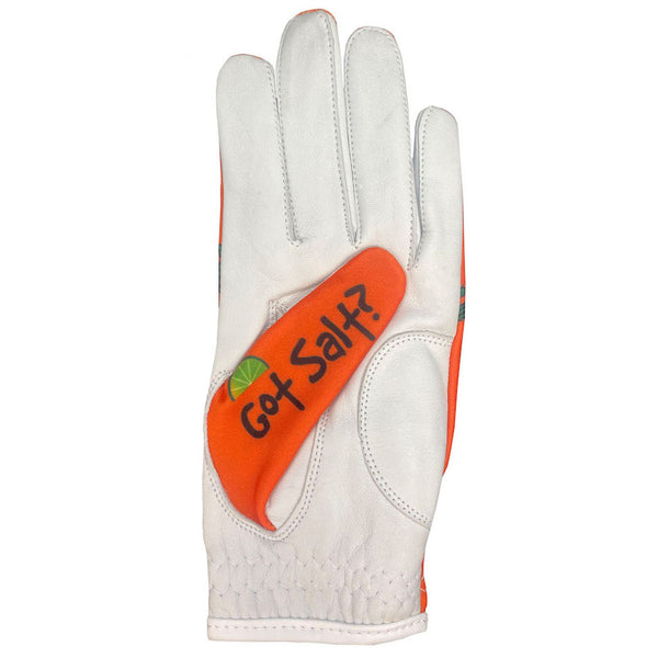 orange women's golf glove got salt? thumb design