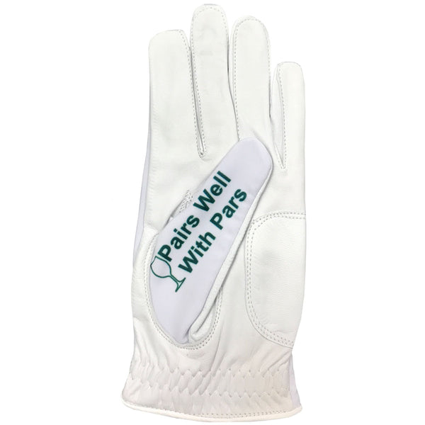 putt now wine later women's golf glove pairs well with pars on thumb