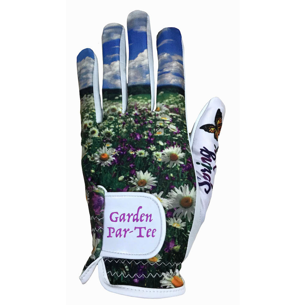 female gardening gloves Spring Into Golf Women's Golf Glove With Garden Par-Tee Strap X-Large / Worn On Left Hand