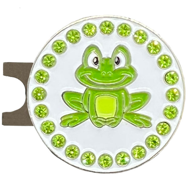Giggle Golf Green Frog Bling Golf Ball Marker With Hat Clip