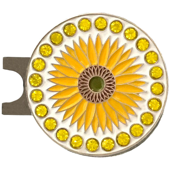bling sunflower golf ball marker on a magnetic hat clip
