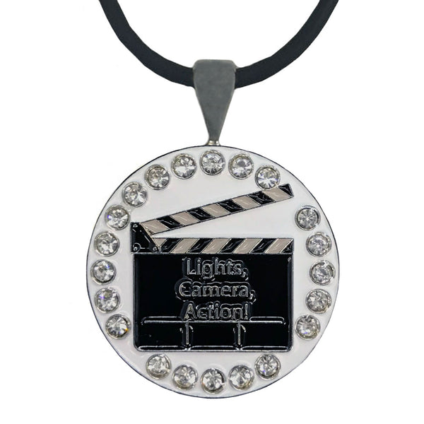bling black & white clapboard golf ball marker necklace