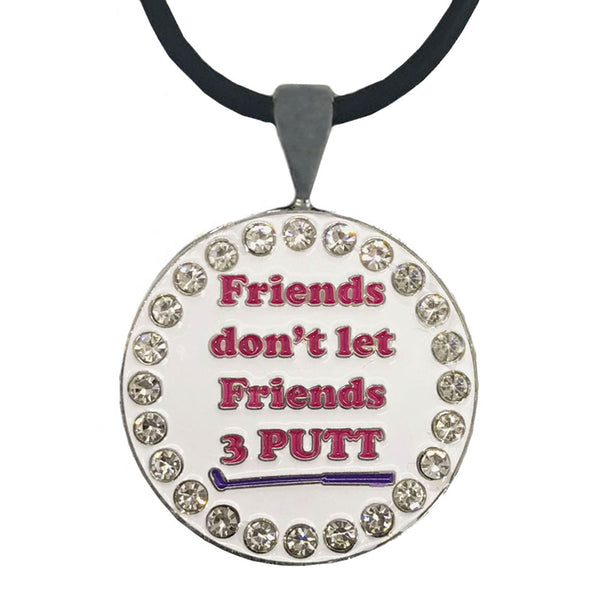 bling friends don't let friends 3 putt golf ball marker necklace
