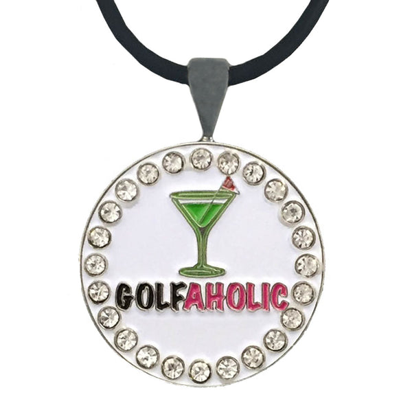 bling golfaholic (martini) golf ball marker necklace