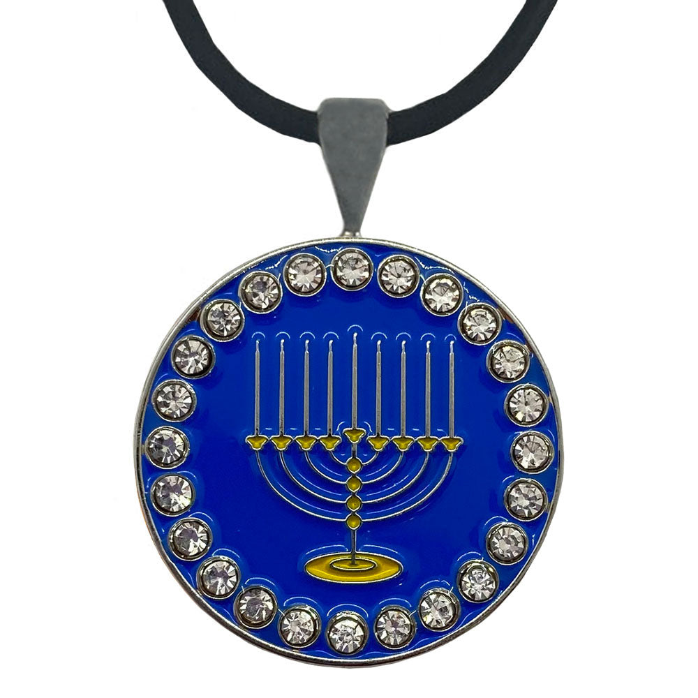 Royal blue marker with Gold Menorah and crystal accents necklace. Enjoy the holidays with this stylish marker.