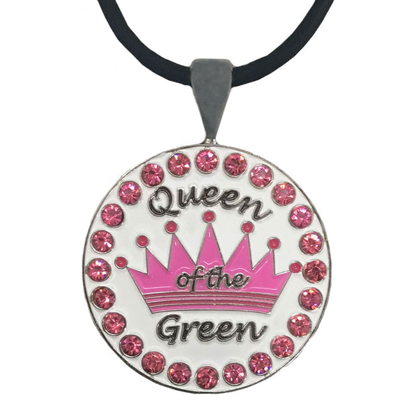 bling pink queen of the green golf ball marker necklace