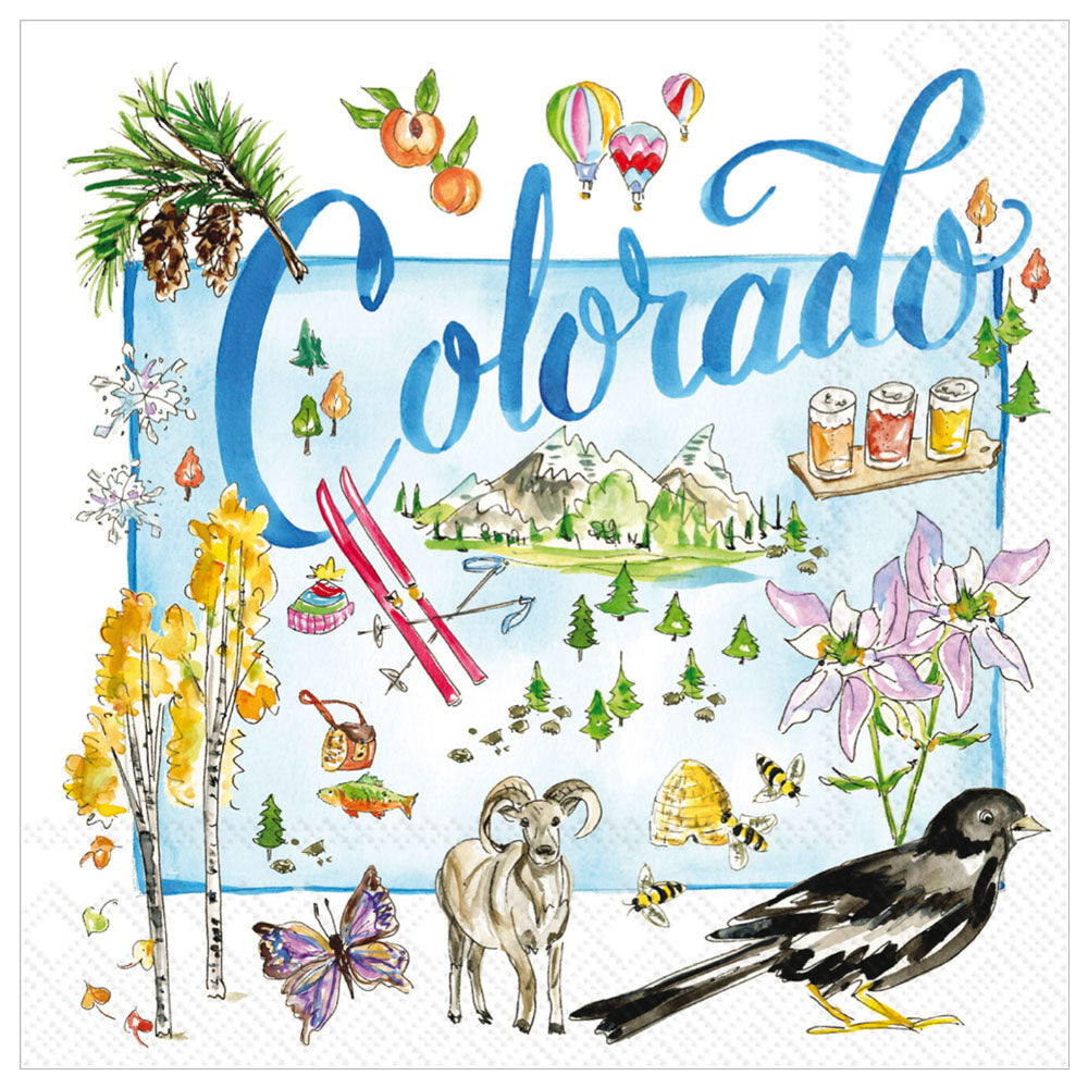 Colorado state themed cocktail napkins — mountain & flag design, fun party accessory