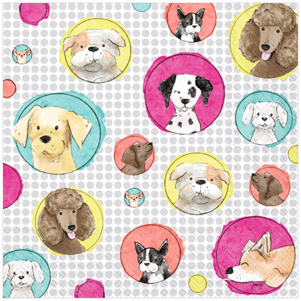 “Dogs” printed cocktail napkins — cute pups design, perfect for parties. Shop now.