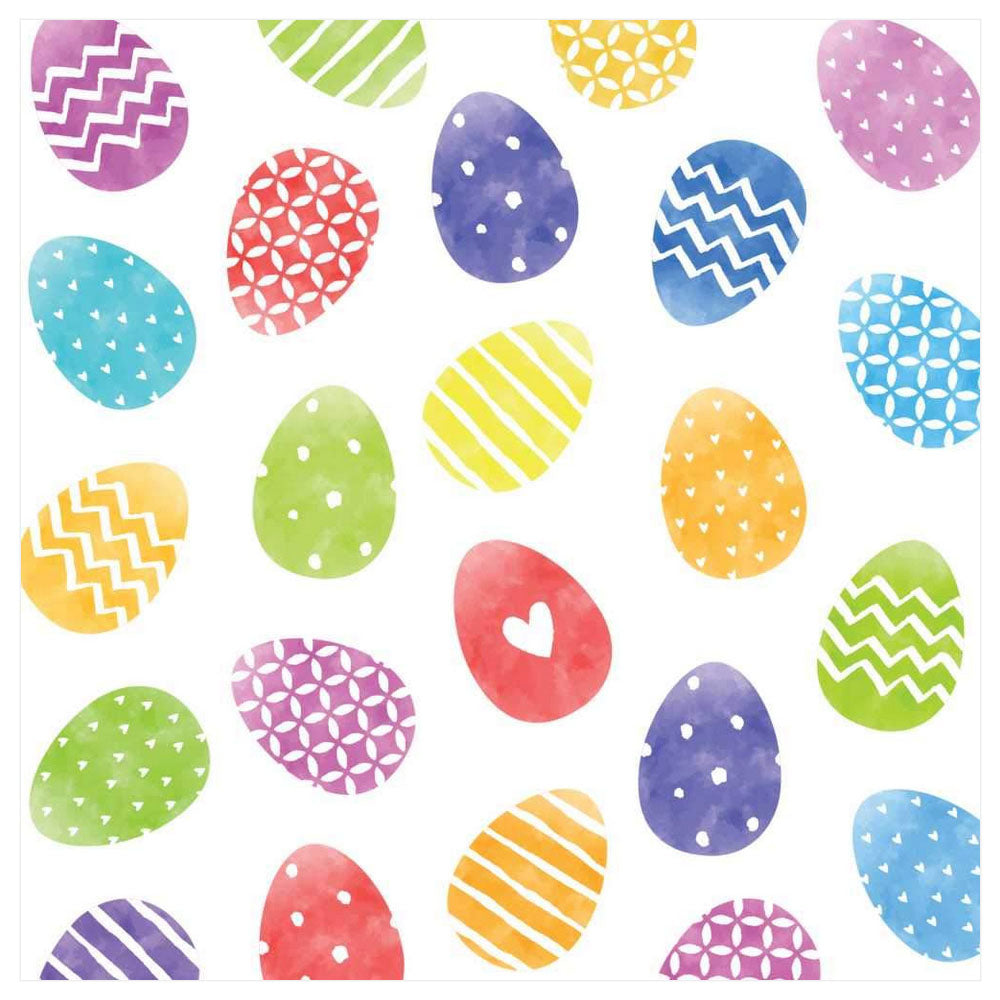 Cute and Colorful Easter eggs cocktail napkins, pack of 20, 3 ply, pastel egg pattern on white background. Shop now