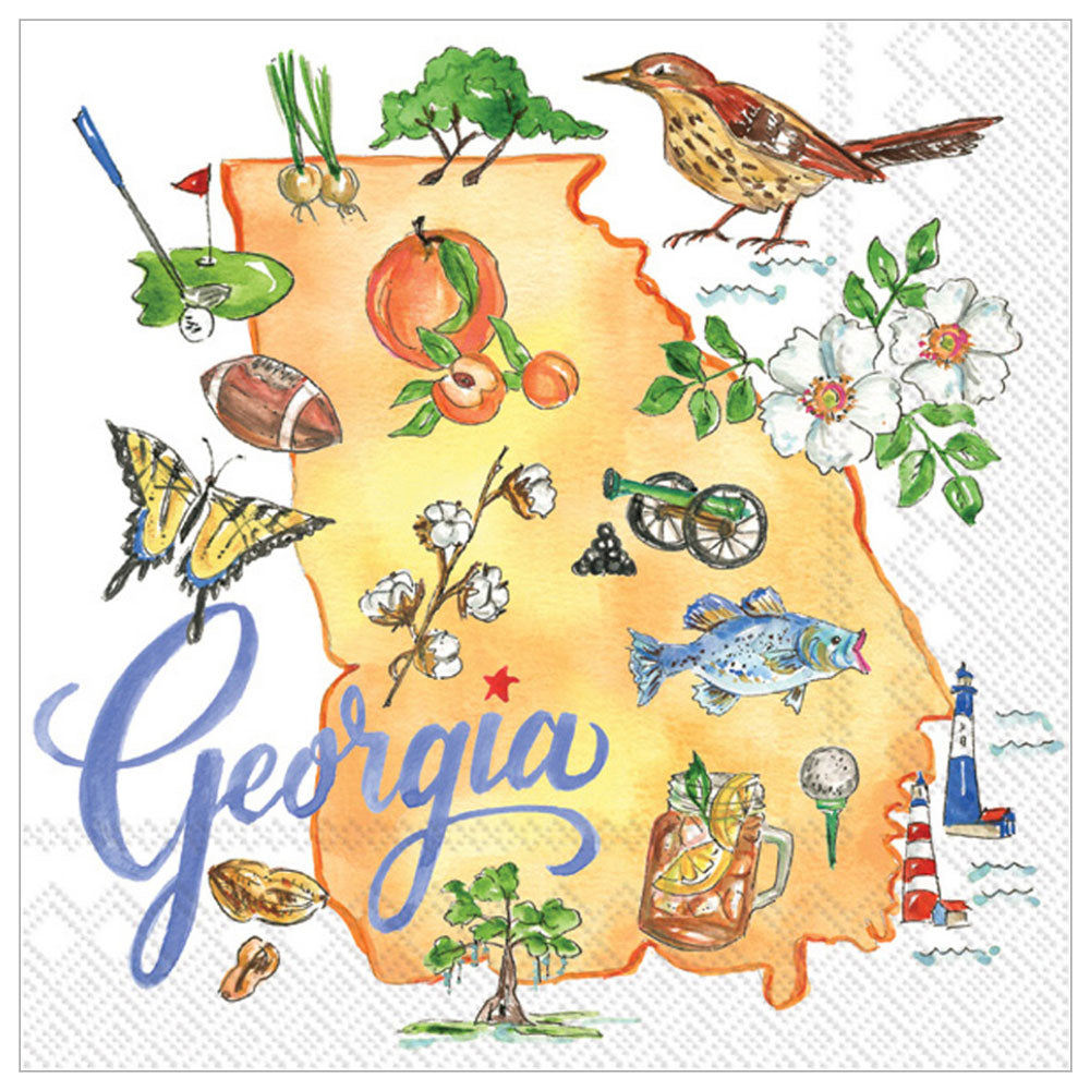 Pack of 20 Georgia state themed cocktail napkins — Peach State design for parties & gifts Southern Sass for your spills