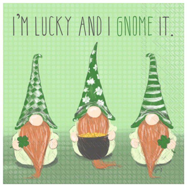 I'm Lucky And I Gnome It Green Cocktail Napkins