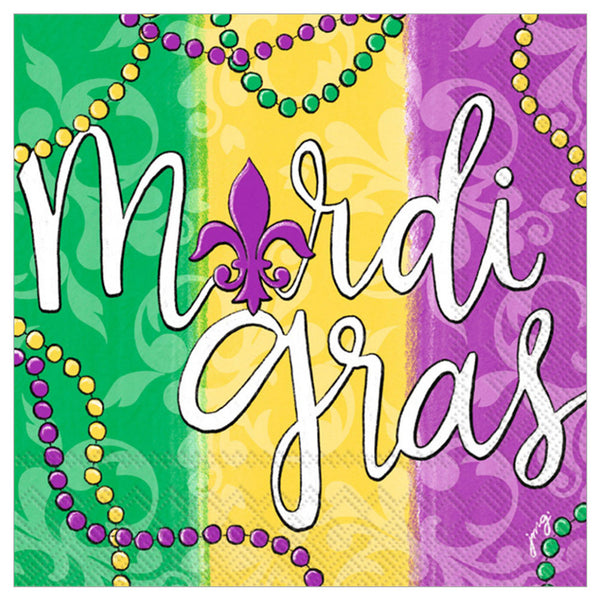 Mardi Gras Beads Cocktail Napkins, Purple, Green and Yellow design