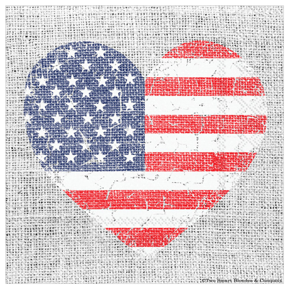Patriotic Love cocktail napkins, pack of 20, 3‑ply, red white & blue stars and hearts design
