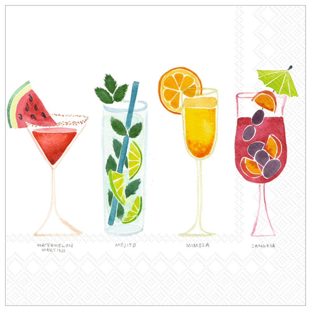 Colorful summer cocktails on napkins — 20‑count, 3‑ply, for nights you’ll kinda remember.