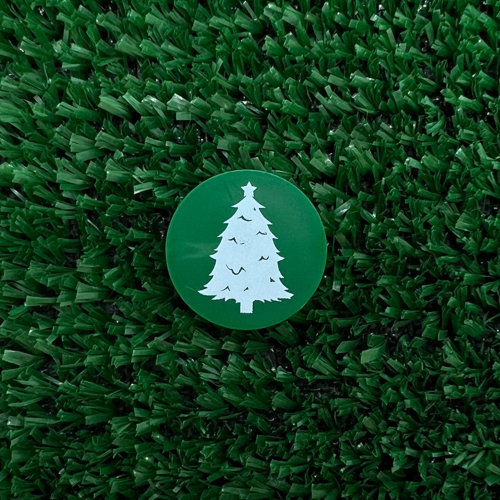 Dark Green & White Christmas Tree Quarter Size Plastic Golf Ball Marker