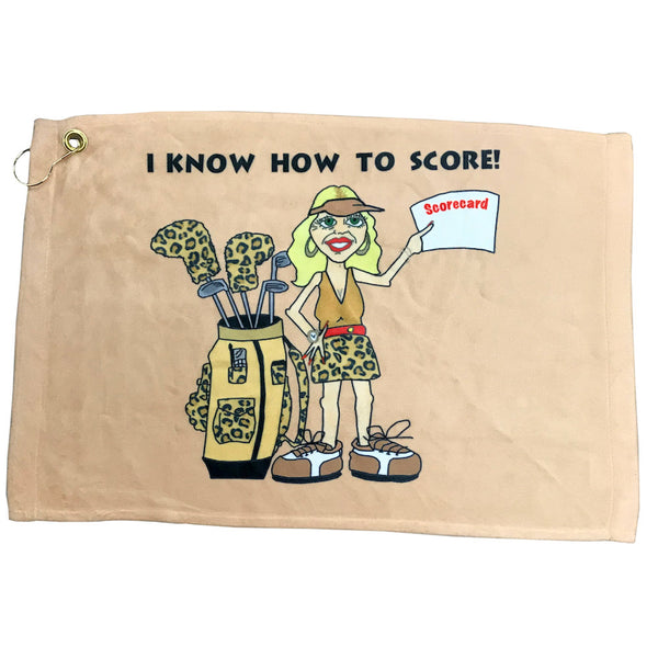 I Know How To Score microfiber polyester golf towel with grommet and hook