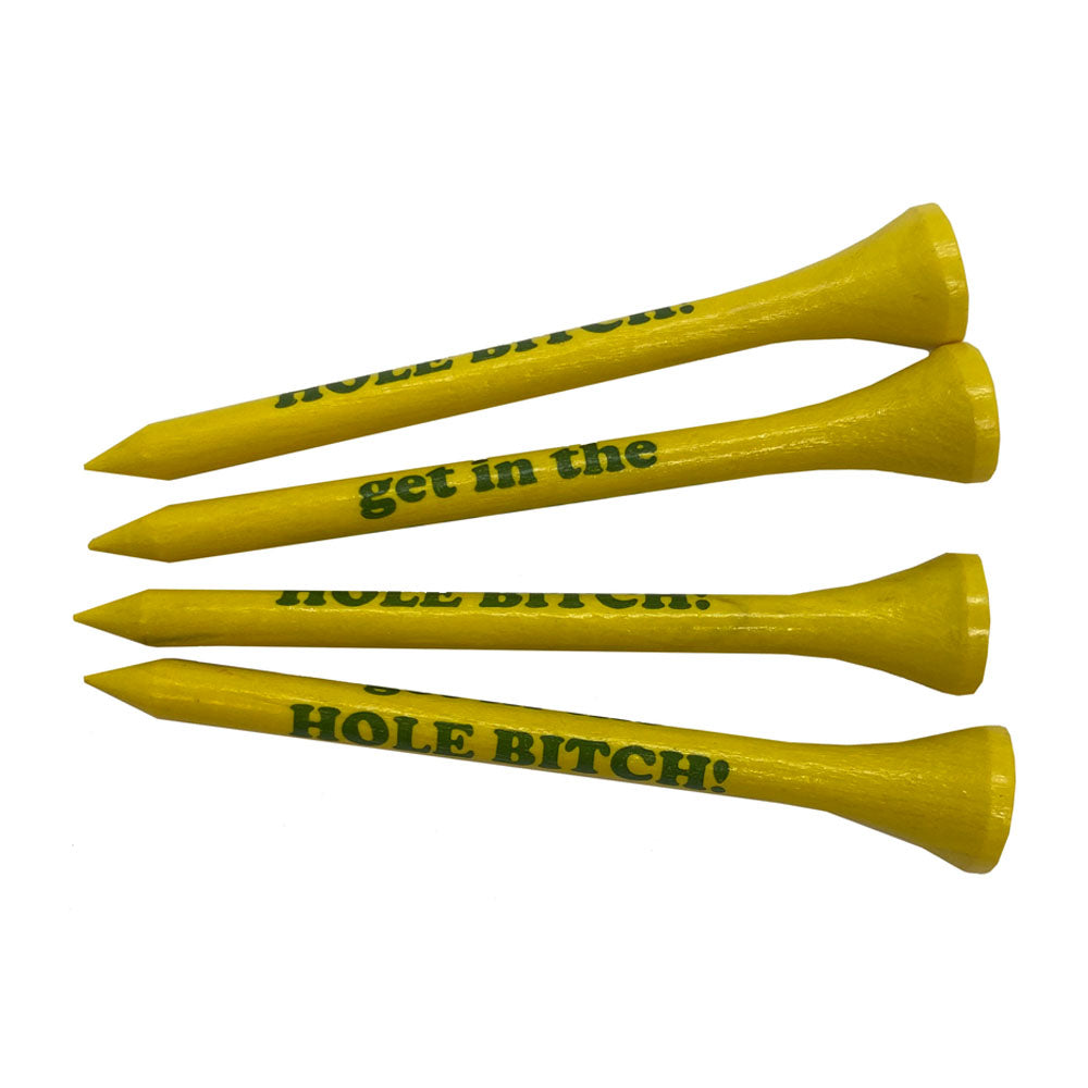 yellow get in the hole bitch 2.75" wooden golf tees