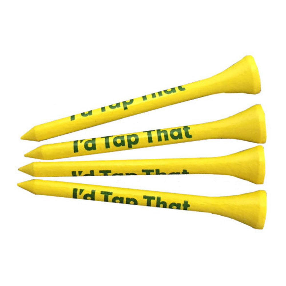 four yellow i'd tap that 2.75" wooden golf tees