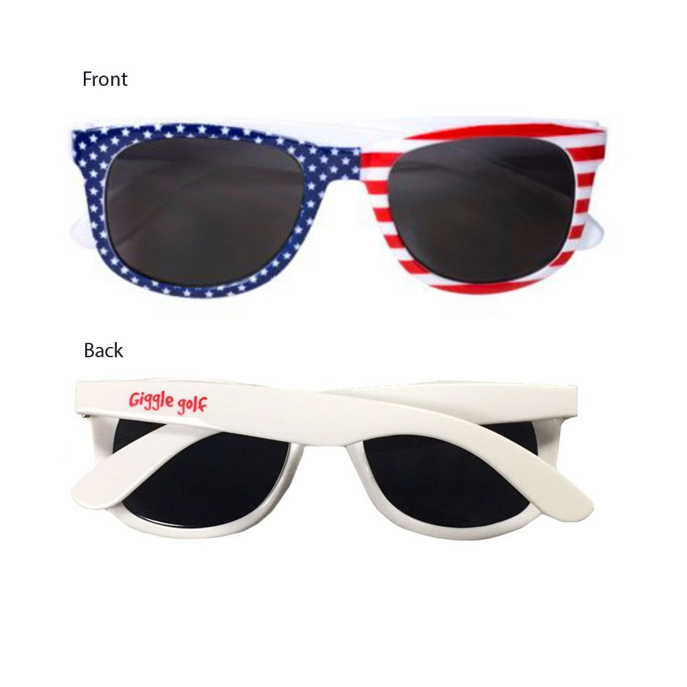 American Flag Sunglasses – Classic wayfarer-style sunglasses with red, white, and blue flag design on frames
