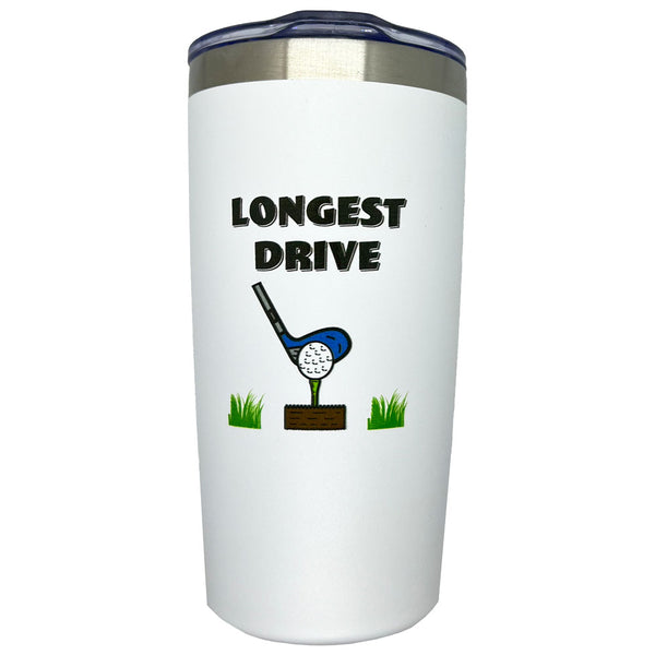 Giggle Golf Longest Drive 20 Oz White Powder Coated Stainless Steel Tumbler