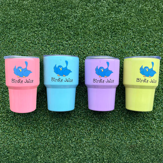Pastel Birdie Juice mini tumbler shot glass set for golf.
