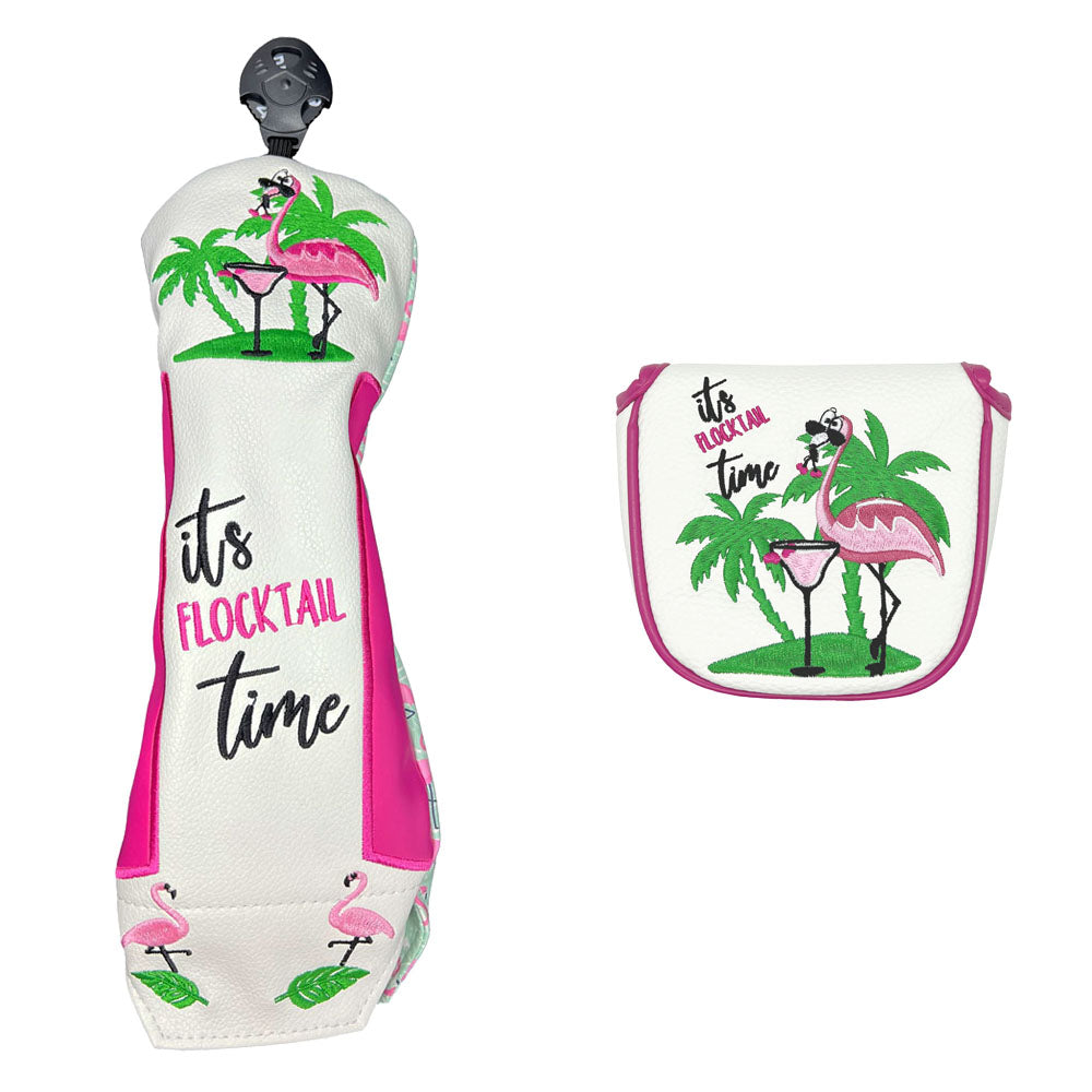 Giggle Golf Flamingos Golf Club Cover Set - Mallet Putter Cover & Utility Club Cover