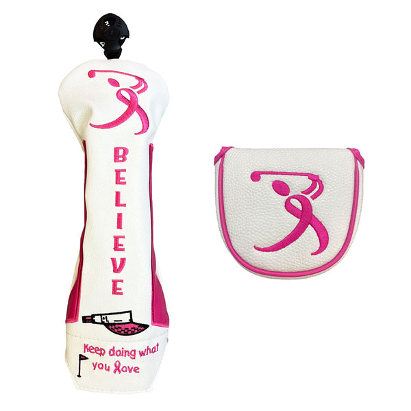 Giggle Golf Breast Cancer Awareness Golf Club Cover Set - Mallet Putter Cover & Utility Head Cover