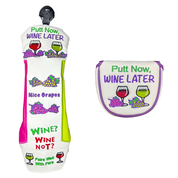 Giggle Golf Putt Now Wine Later Golf Club Cover Set - Mallet Putter Cover & Utility Club Cover