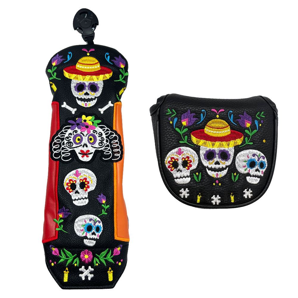Giggle Golf Sugar Skulls Golf Club Cover Set - Mallet Putter Cover & Utility Head Cover