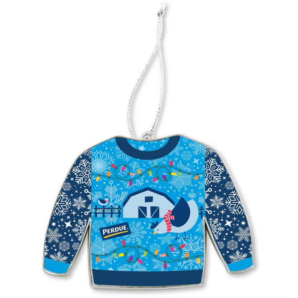 Customizable Ugly Sweater Ornament, Blue Snowflakes